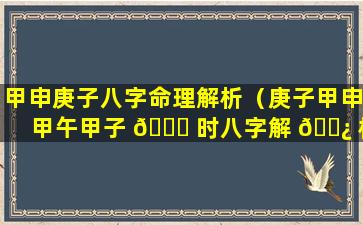 甲申庚子八字命理解析（庚子甲申甲午甲子 🐒 时八字解 🌿 析）